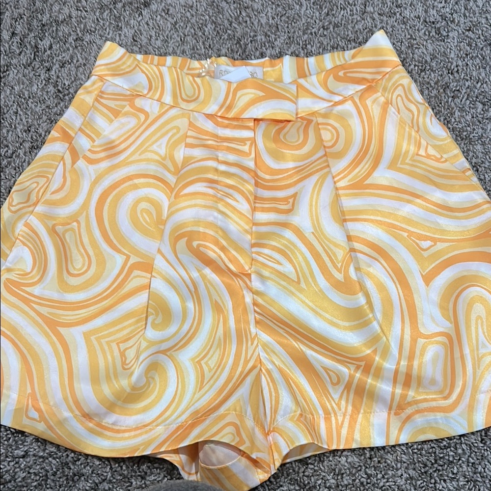 Ronny Kobo Collection High Waist Orange and White Shorts